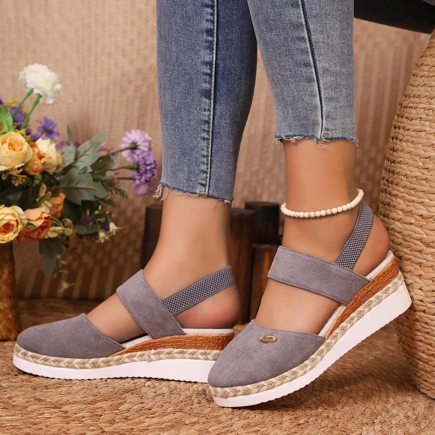 Womens Sandals 2025 Platform Suede Wedges Heel Sandals Slip On Sandals Flatform Closed Toe Beach Sandals