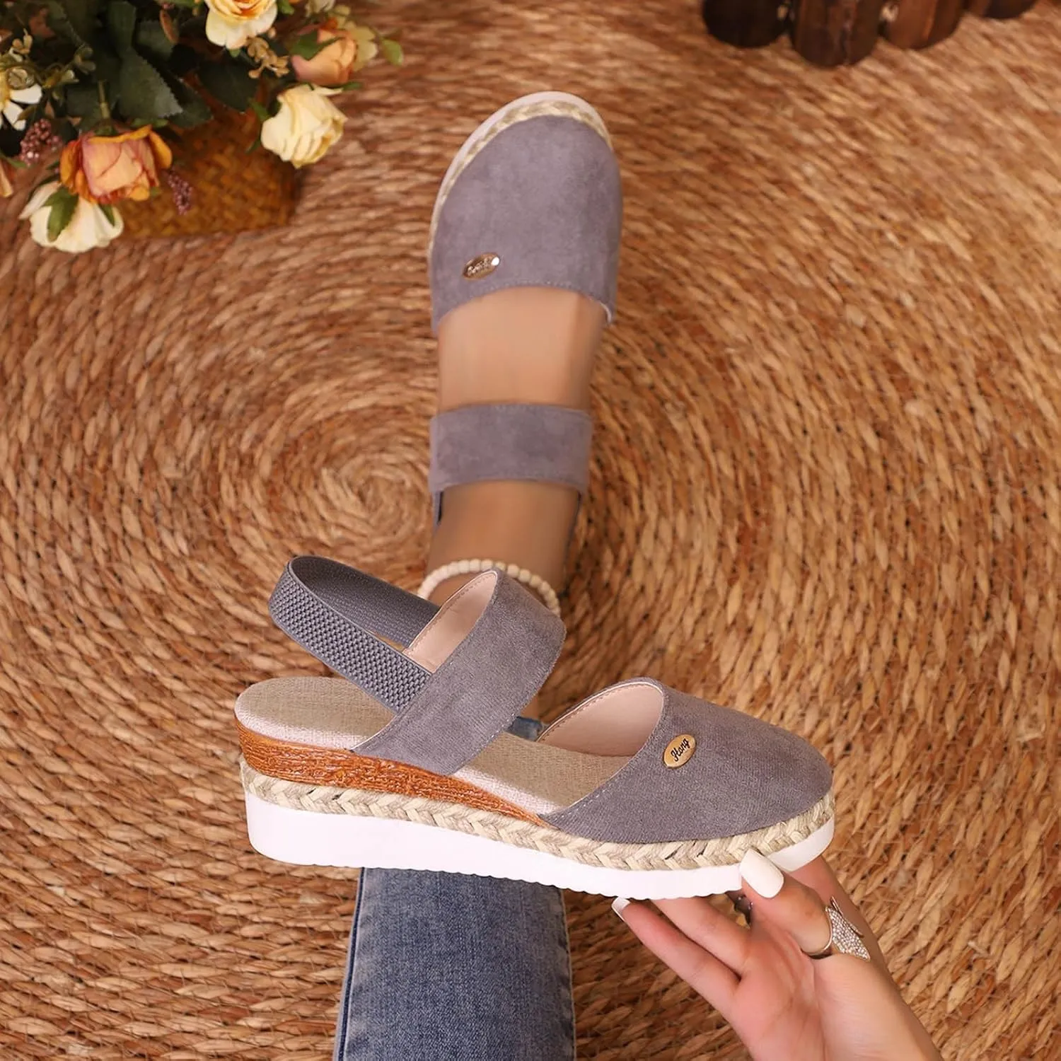 Womens Sandals 2025 Platform Suede Wedges Heel Sandals Slip On Sandals Flatform Closed Toe Beach Sandals