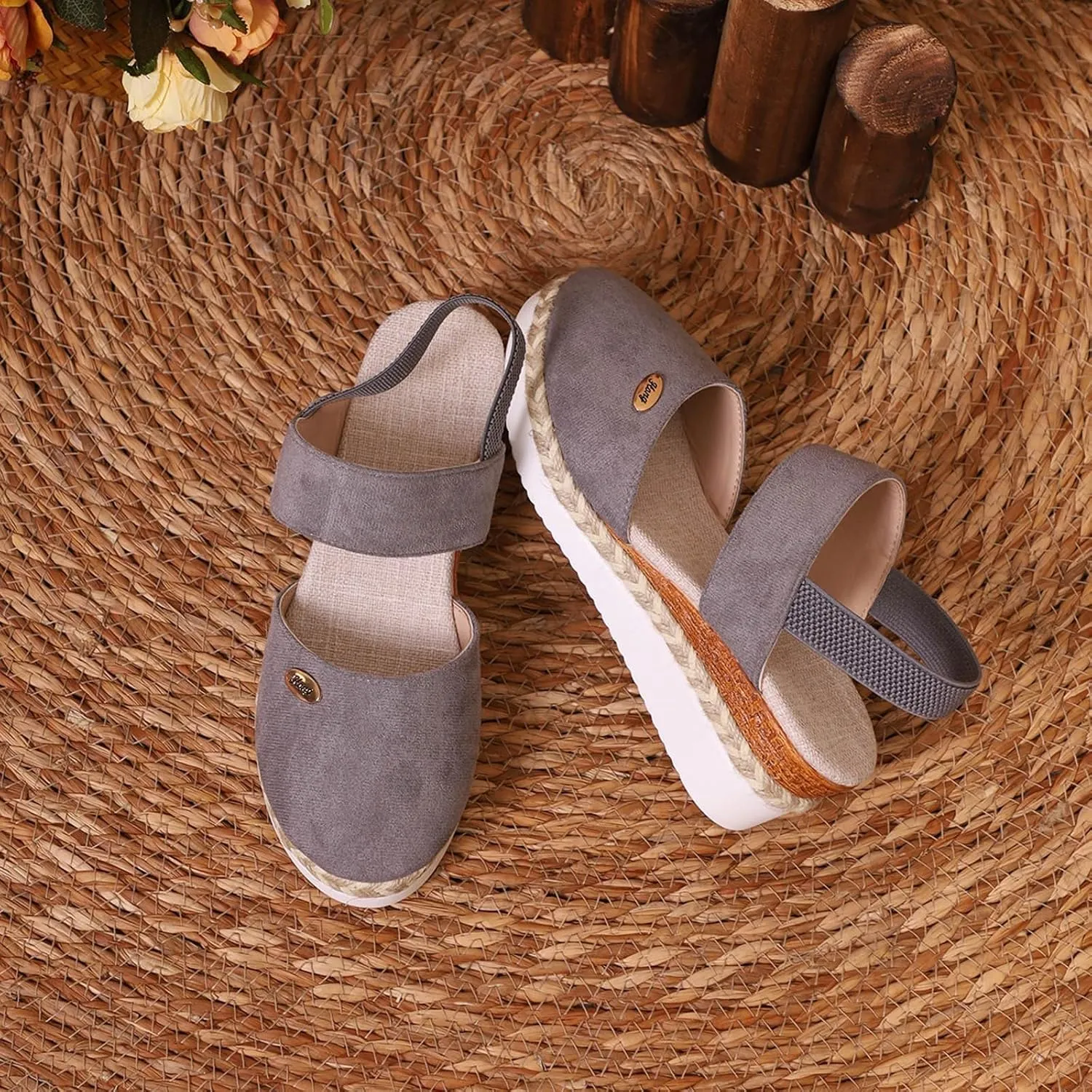 Womens Sandals 2025 Platform Suede Wedges Heel Sandals Slip On Sandals Flatform Closed Toe Beach Sandals