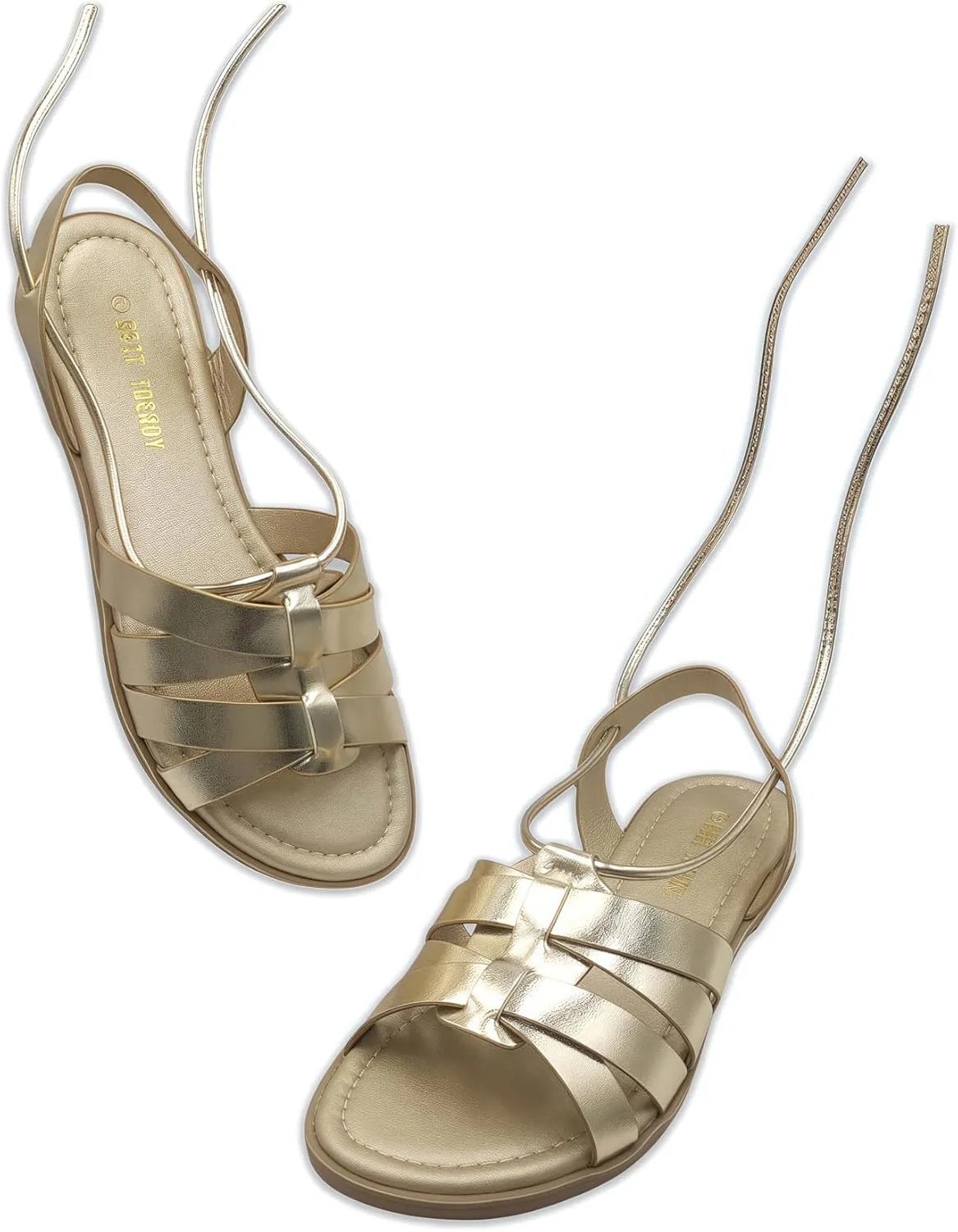 Women's Strappy Sandals Lace Up Flats Tie Up Open Toe Ankle Strap Shoes