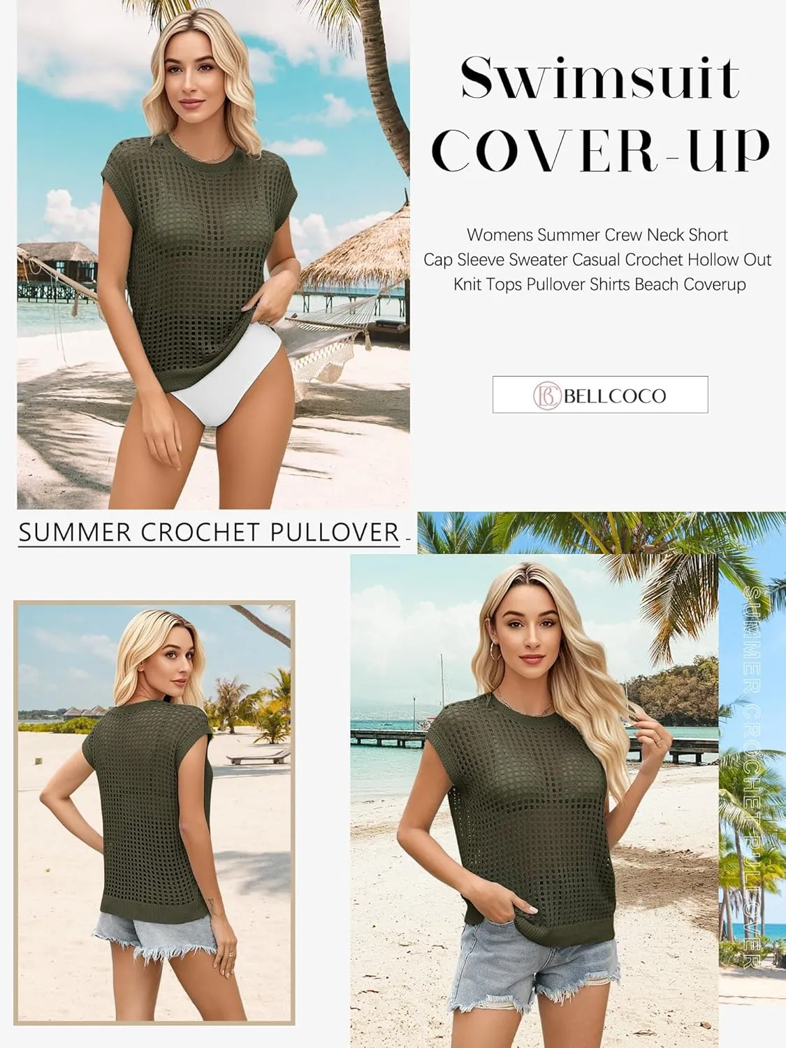 Womens Summer Crochet Tops Hollow Out Cap Sleeve Cover Up Tank Top Pullover Sweater Vest Beach Vacation Clothes