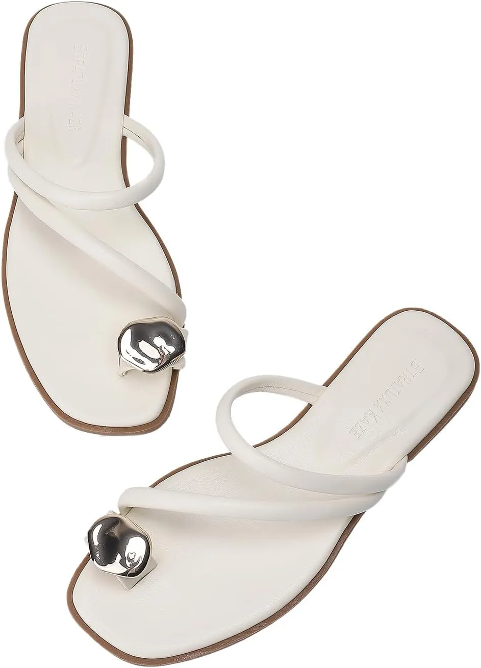 Women's Toe Ring Thong Sandals Open Toe Slide Flat Sandals Casual Summer Flip Flop Flat Sandals