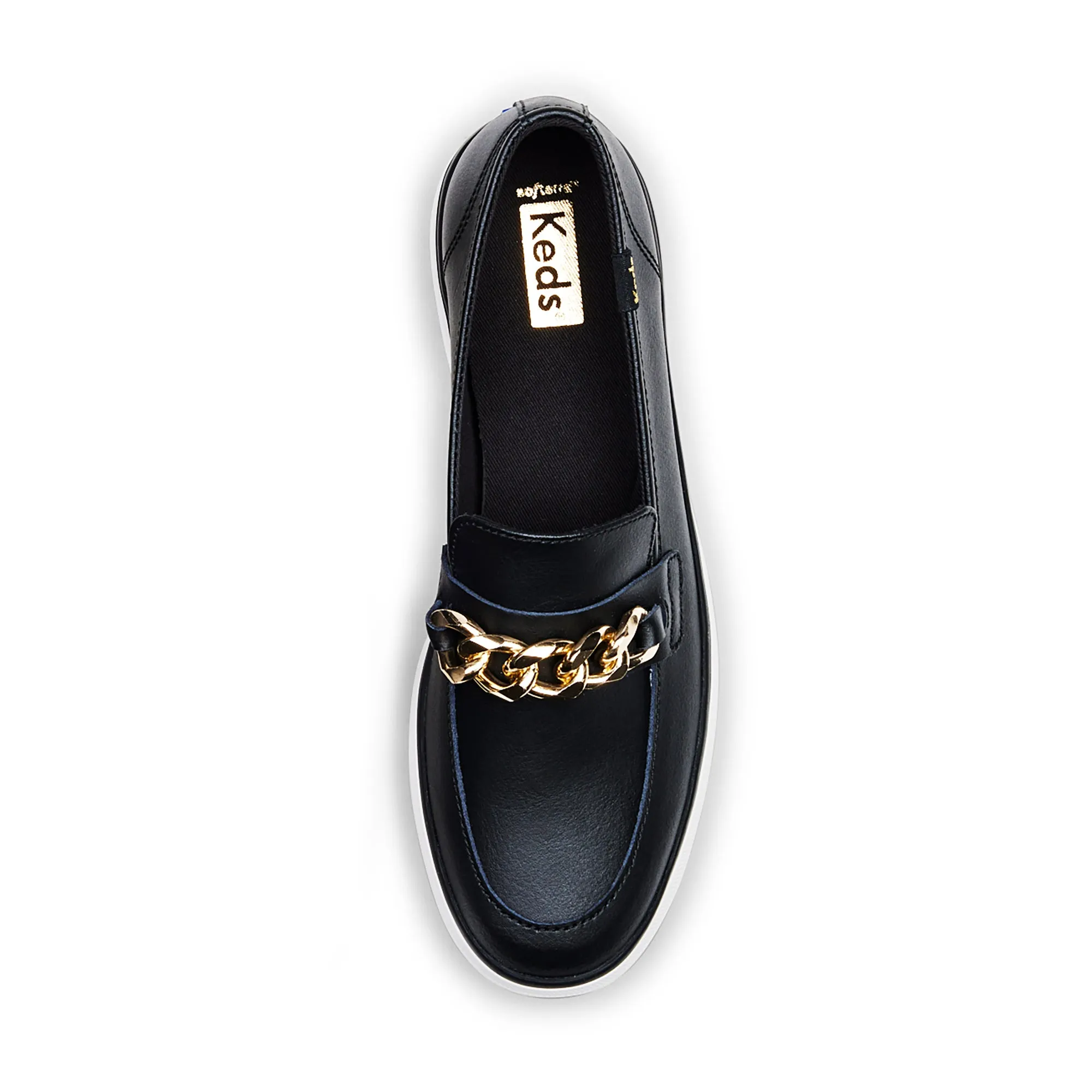 Women's Triple Decker Loafer Lug Leather Chain Applique Black/Gold