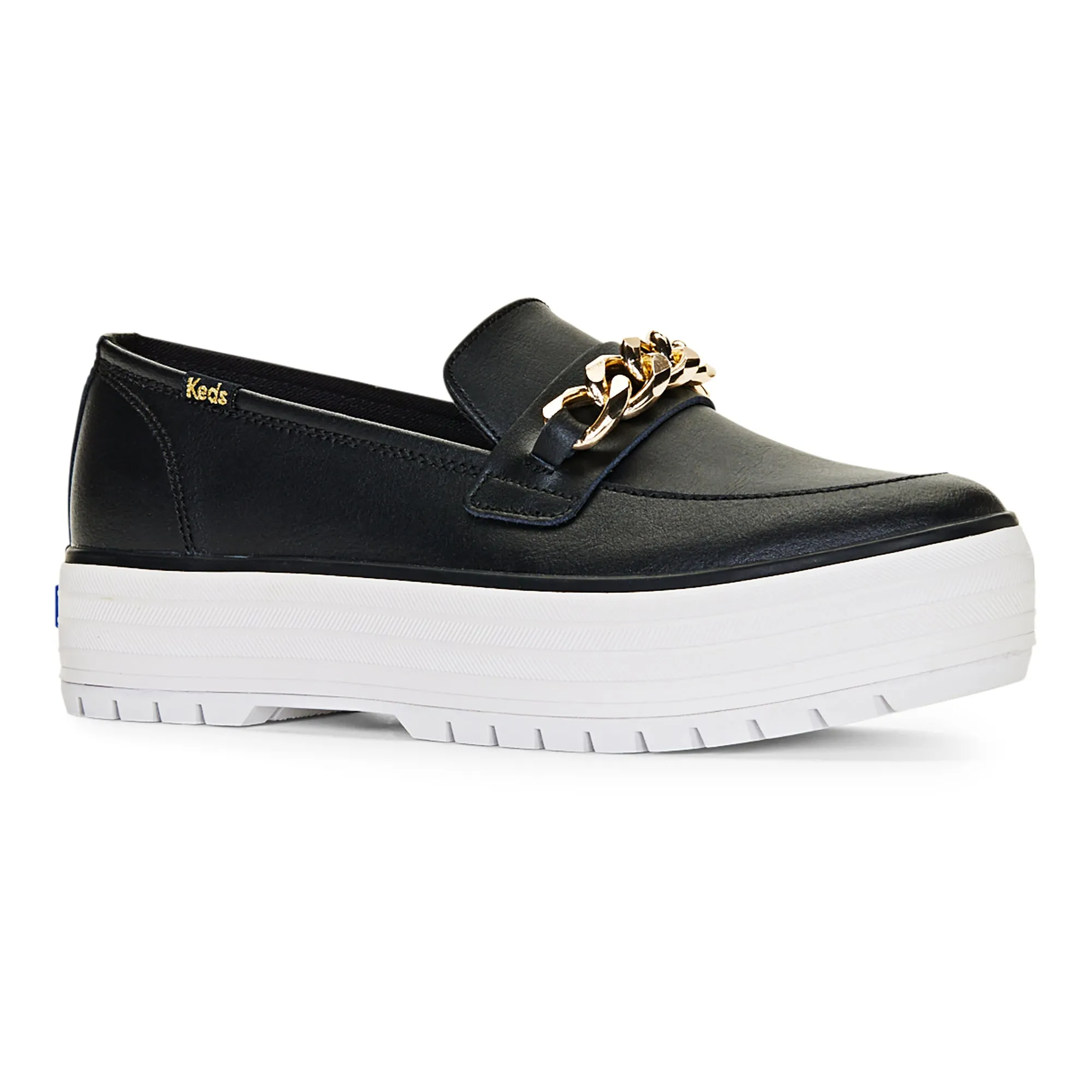 Women's Triple Decker Loafer Lug Leather Chain Applique Black/Gold