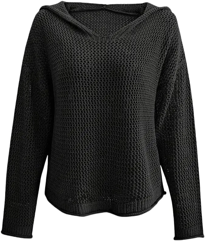 Women’s V-Neck Long Sleeve Sweaters, 2025 Spring Crochet Knit Sweaters for Women, Loose Fit Lightweight Blouse, Coral