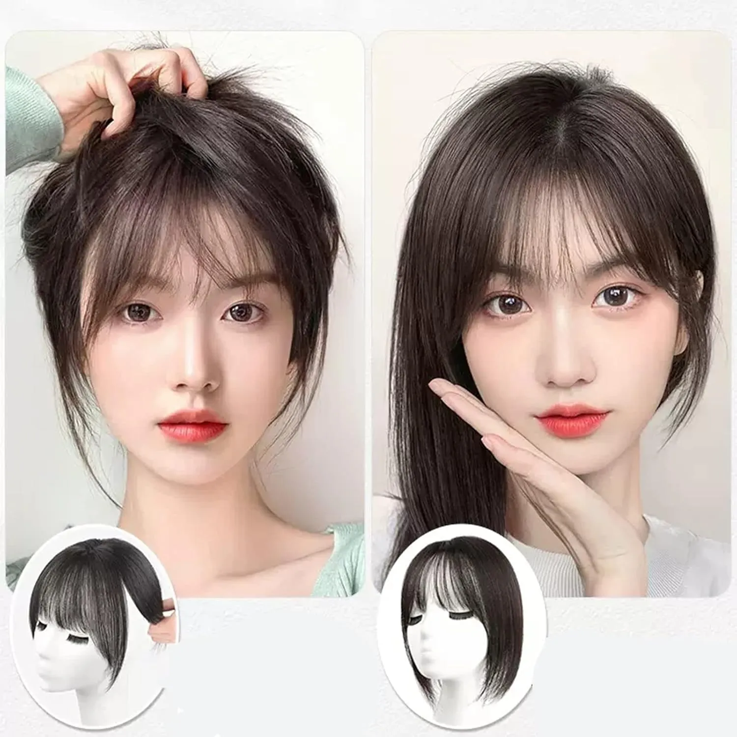 Women's Wig Bangs Wig Piece Full Real Human Hair Patch Fluffy Increase Hair Volume Fluffy Cover Gray Hair Women's Wigs Hair Piece(10-(13-12) 25CM-brown)