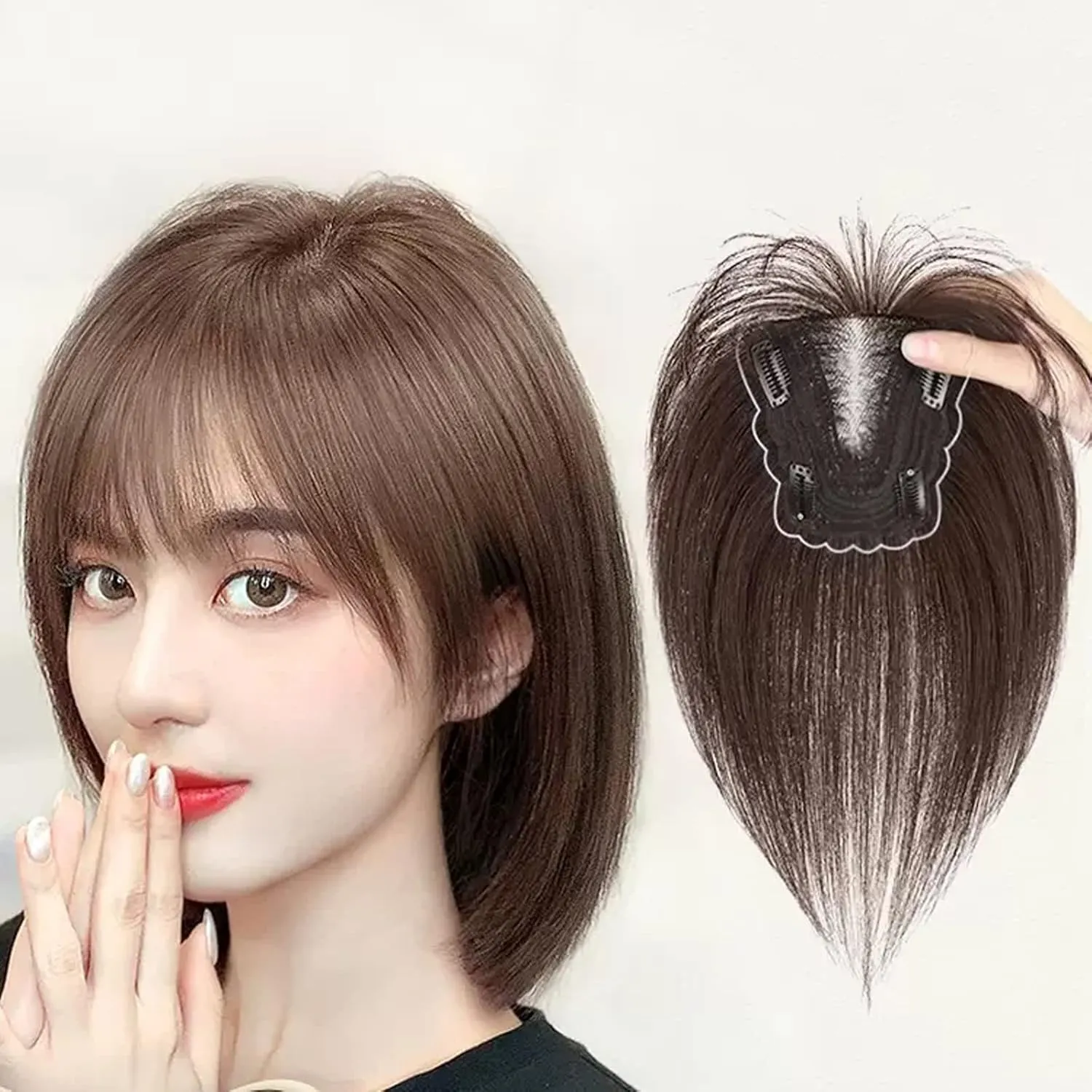 Women's Wig Bangs Wig Piece Full Real Human Hair Patch Fluffy Increase Hair Volume Fluffy Cover Gray Hair Women's Wigs Hair Piece(10-(13-12) 25CM-brown)