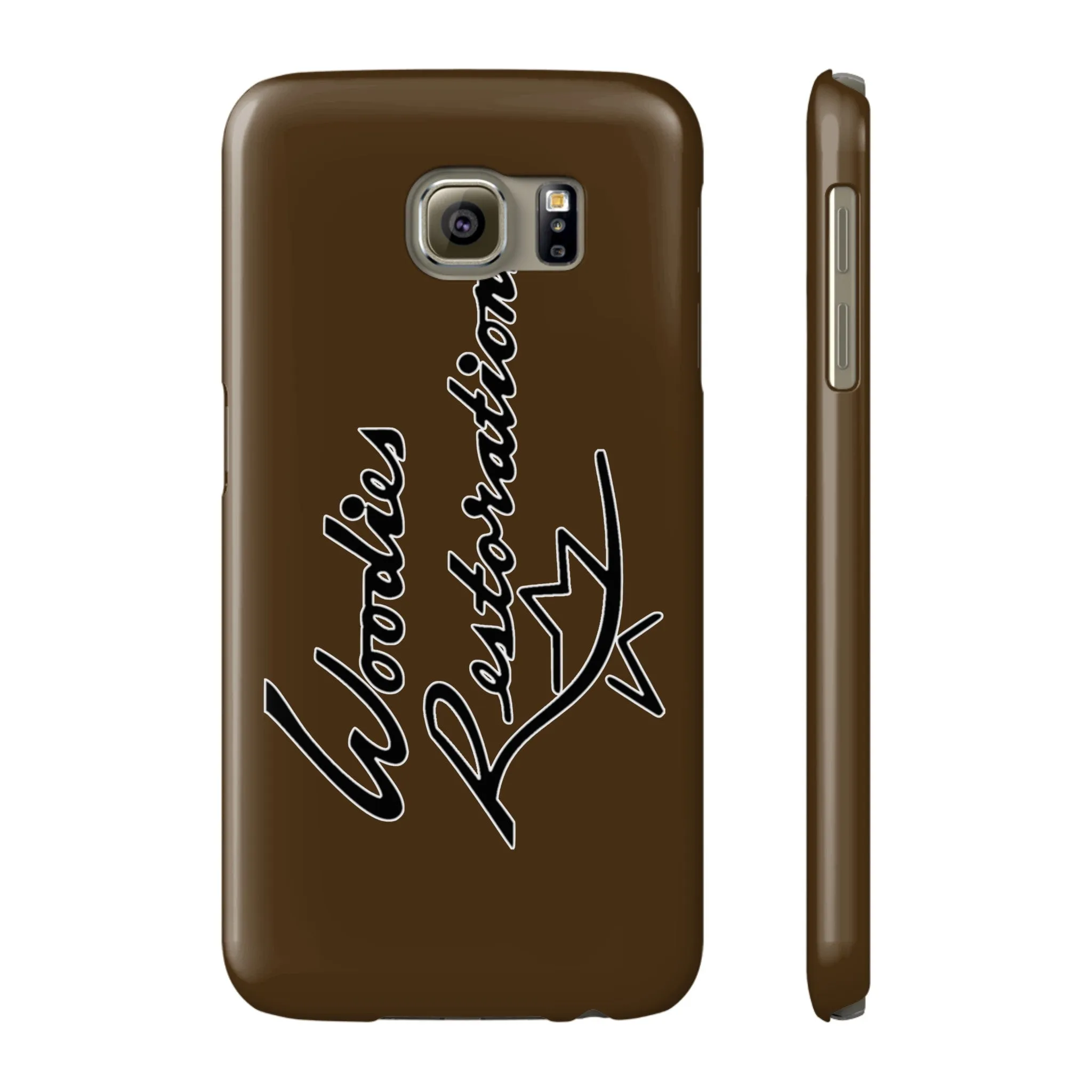 Woodies Restorations Logo in white outline All US Phone cases internal