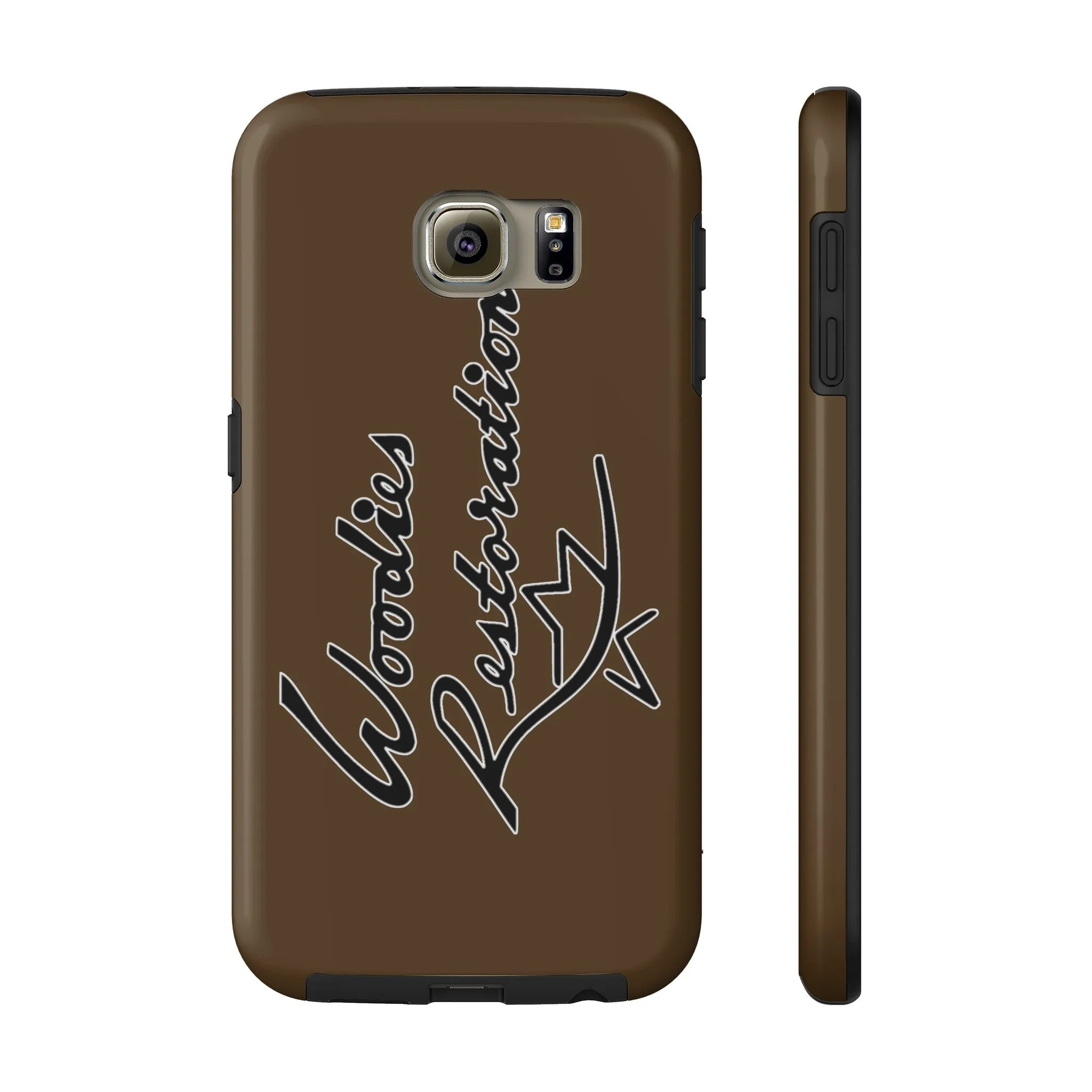 Woodies Restorations Logo in white outline All US Phone cases internal