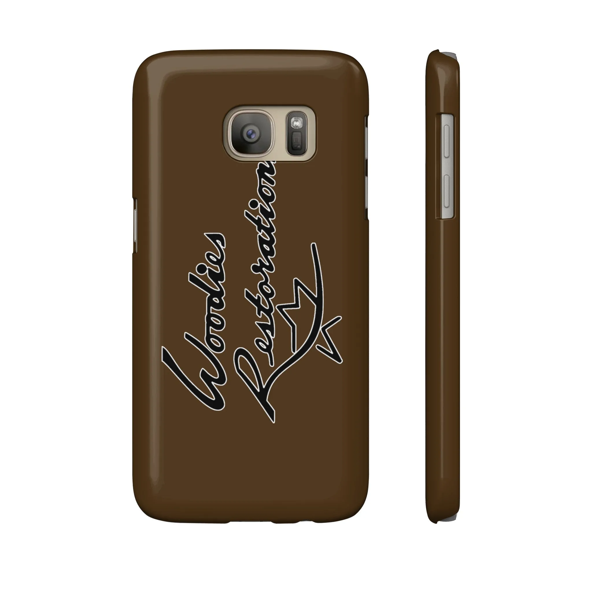 Woodies Restorations Logo in white outline All US Phone cases internal