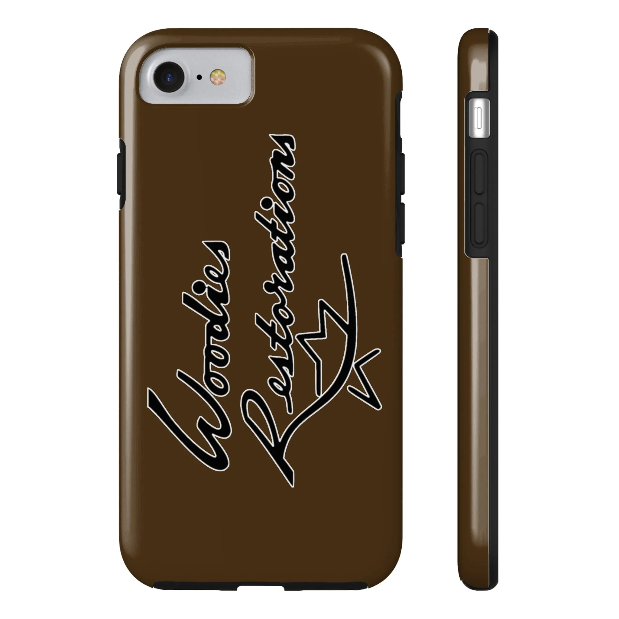 Woodies Restorations Logo in white outline All US Phone cases internal