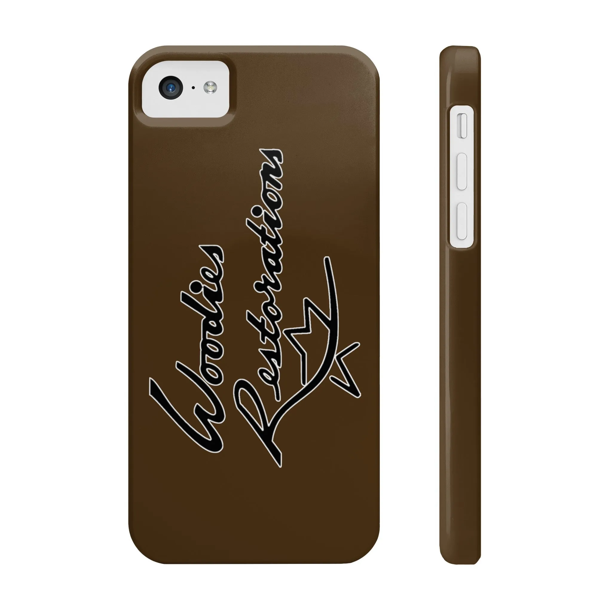Woodies Restorations Logo in white outline All US Phone cases internal