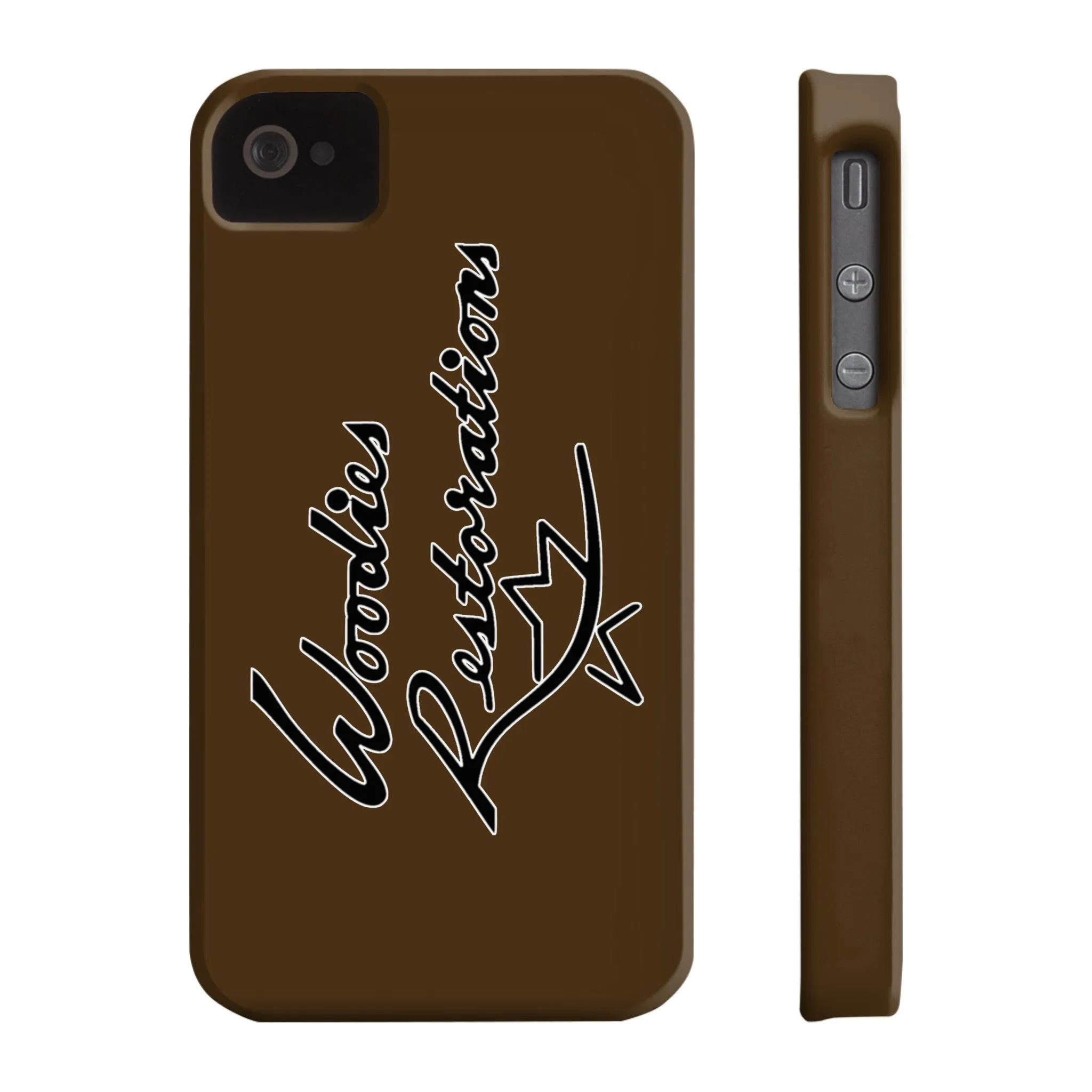 Woodies Restorations Logo in white outline All US Phone cases internal