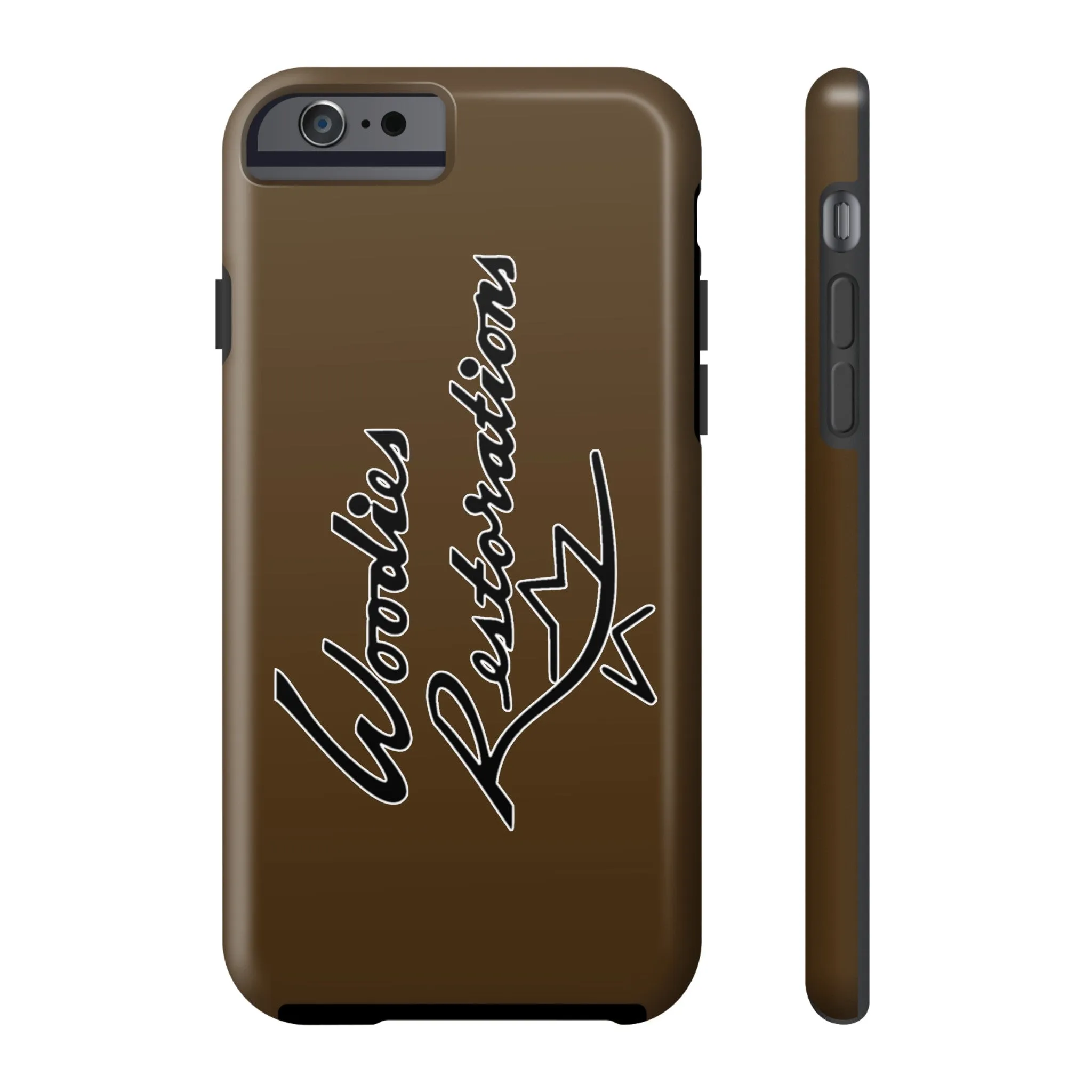 Woodies Restorations Logo in white outline All US Phone cases internal