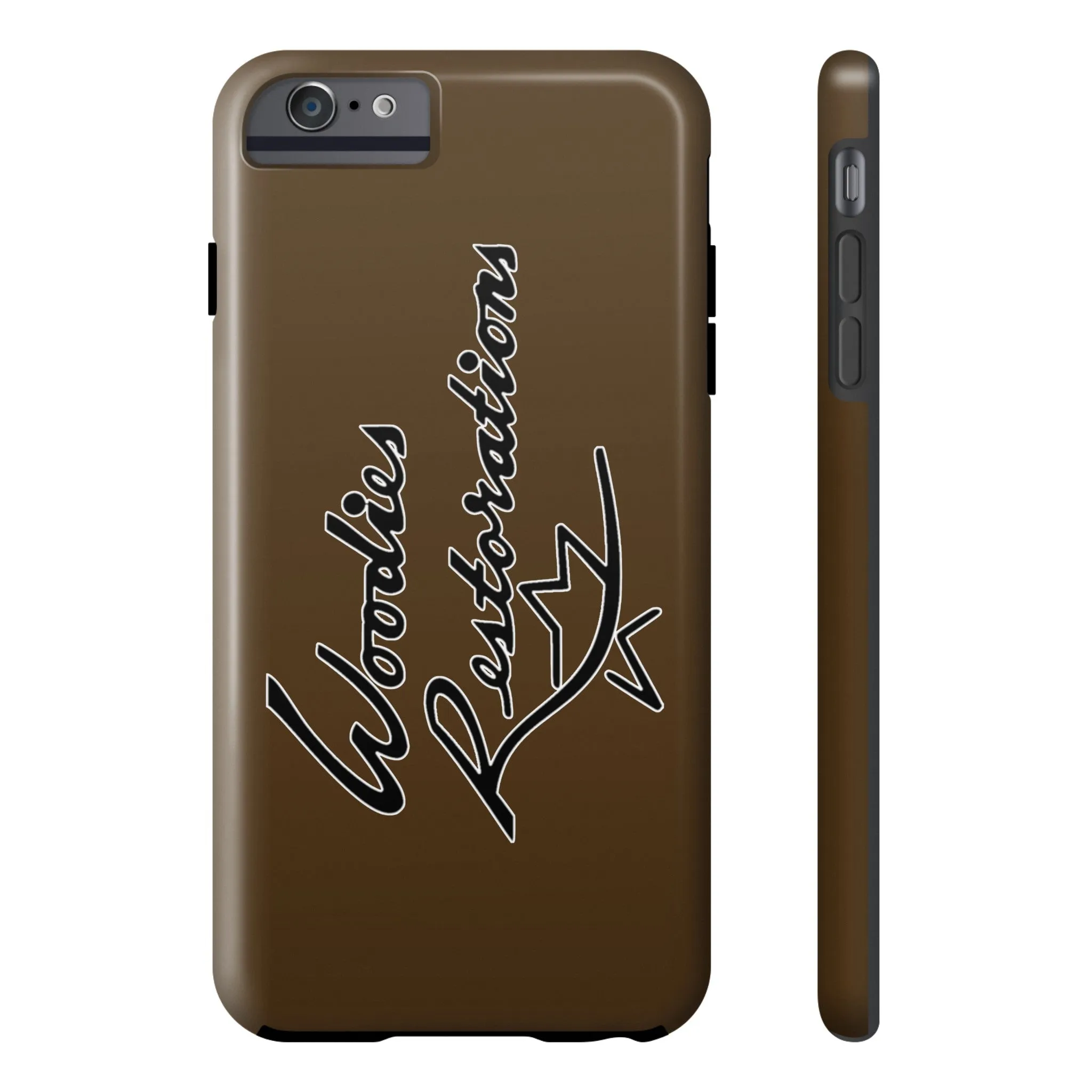 Woodies Restorations Logo in white outline All US Phone cases internal