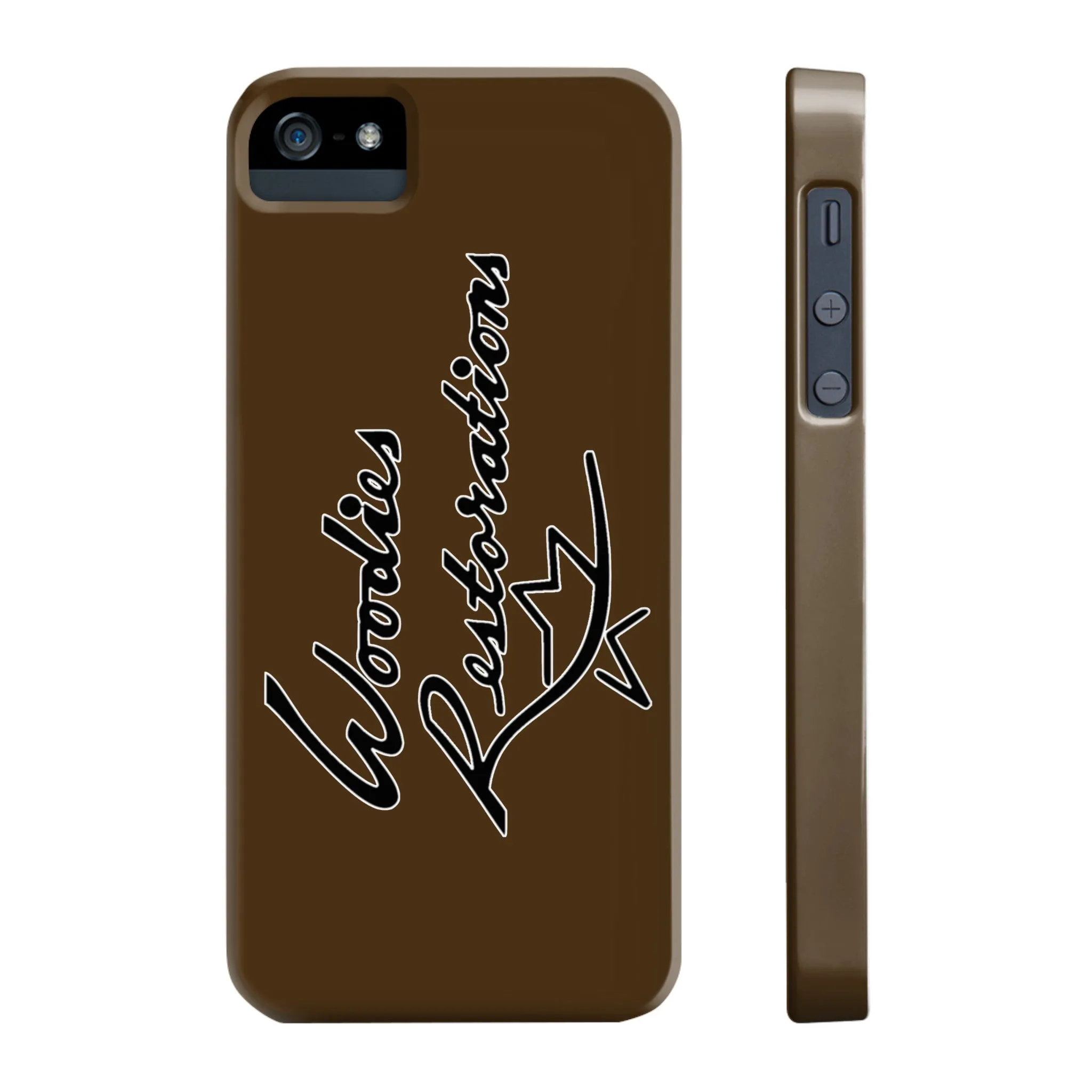 Woodies Restorations Logo in white outline All US Phone cases internal