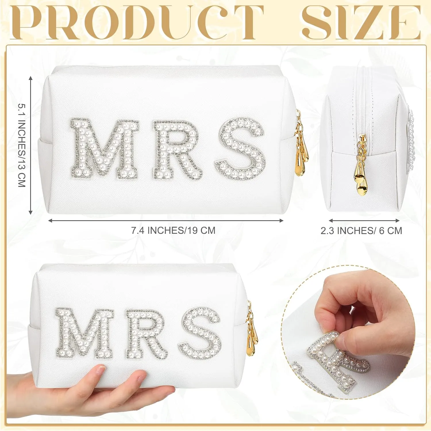 Xtinmee Personalized Initial Wedding Bride Slippers MRS Pearl Letter Makeup Bag Bridal Shower Gifts for Wedding Day (C)