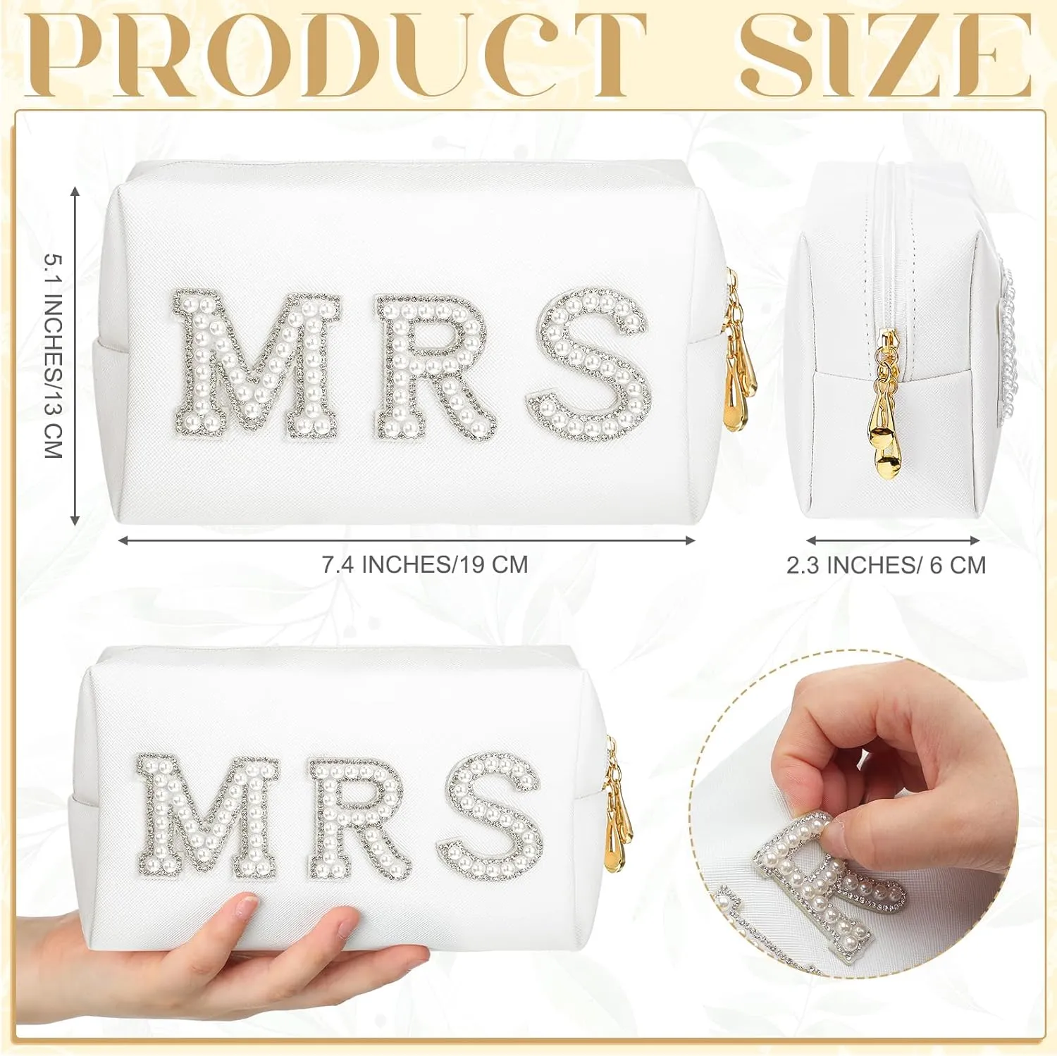 Xtinmee Personalized Initial Wedding Bride Slippers MRS Pearl Letter Makeup Bag Bridal Shower Gifts for Wedding Day (F)