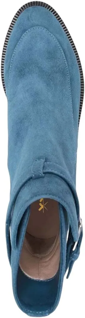 XYD Women Classic Pull On Suede Closed Round Toe Decorative Buckle Ankle Boots Low Heel Flats Winter Short Bootie Comfortable Travel Casual Shoes