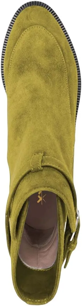 XYD Women Classic Pull On Suede Closed Round Toe Decorative Buckle Ankle Boots Low Heel Flats Winter Short Bootie Comfortable Travel Casual Shoes
