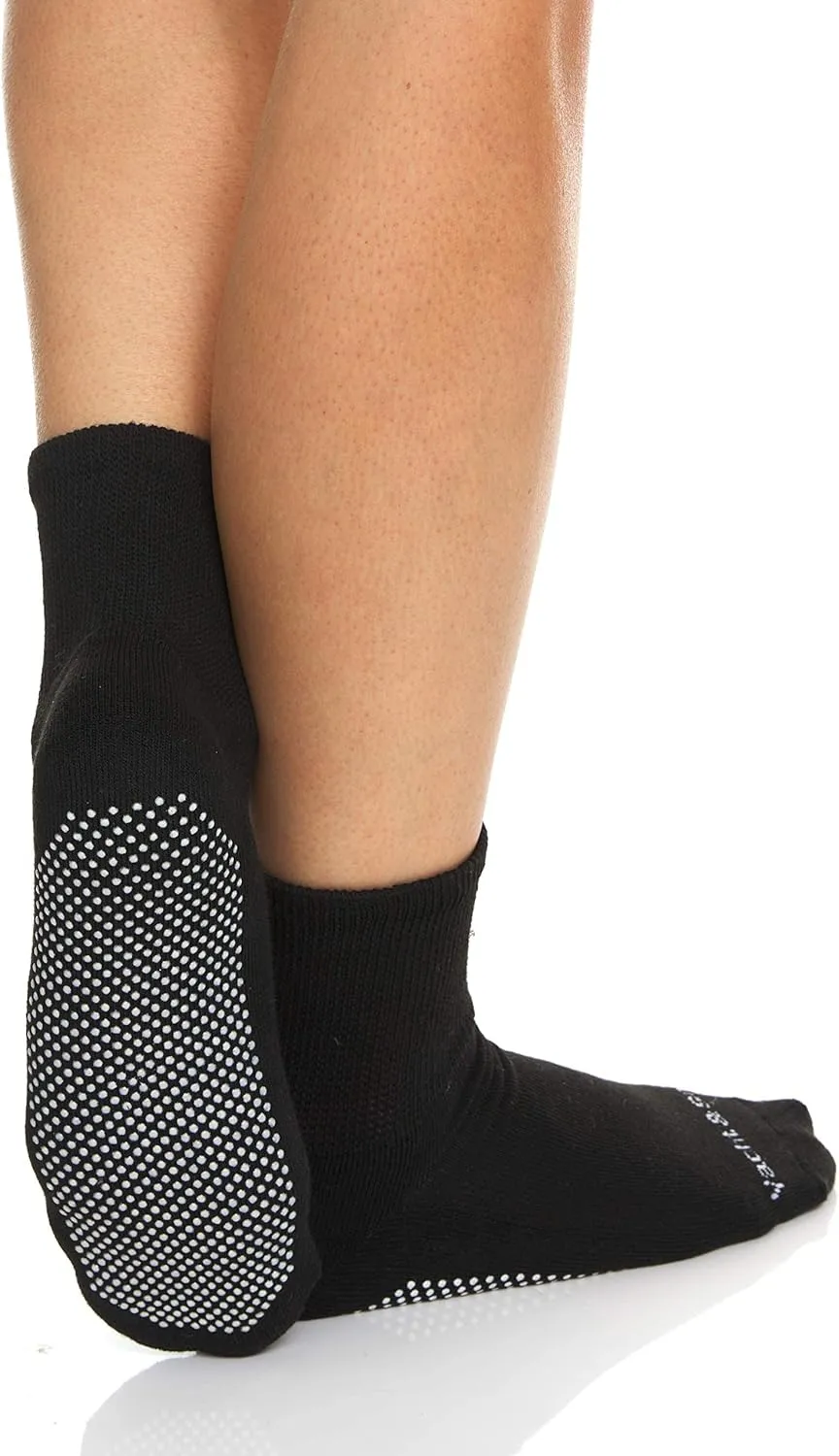 Yacht & Smith 6 Pairs Of Loose Fit Gripper Bottom Diabetic Non-Skid Slipper Black Socks, Grippy Hospital Sock, Wholesale Bulk