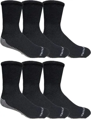 Yacht & Smith 6 Pairs Of Loose Fit Gripper Bottom Diabetic Non-Skid Slipper Black Socks, Grippy Hospital Sock, Wholesale Bulk