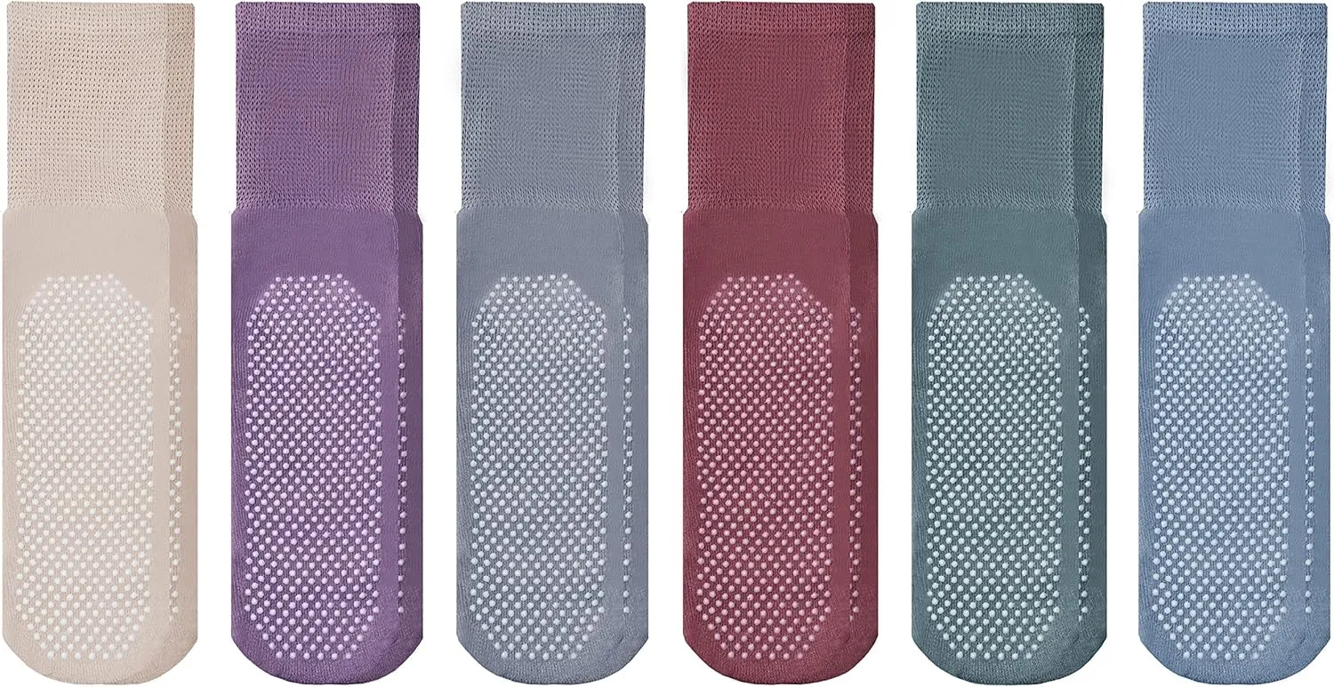 Yacht & Smith 6 Pairs Of Loose Fit Gripper Bottom Diabetic Non-Skid Slipper Black Socks, Grippy Hospital Sock, Wholesale Bulk