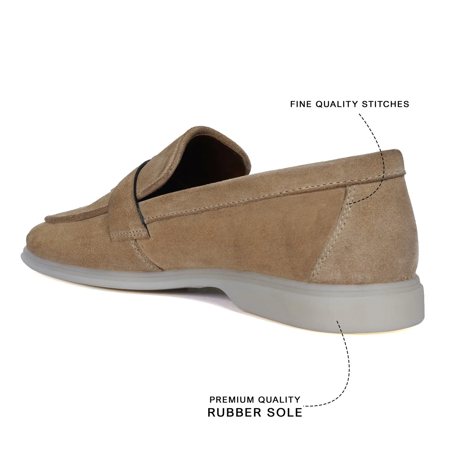 Yacht Loafer in Beige suede Leather with Rubberized sole