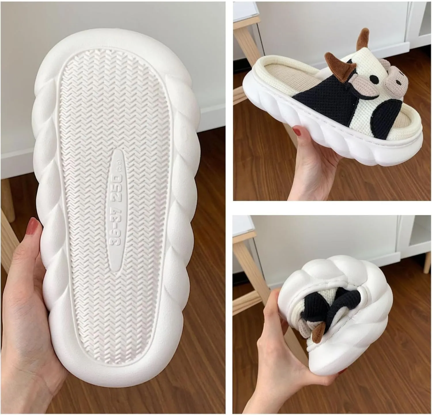 YILANLAN Women slippers Animal slippers Cartoon pig slippers Linen slippers at home Cute and comfortable plush slippers cow shoes