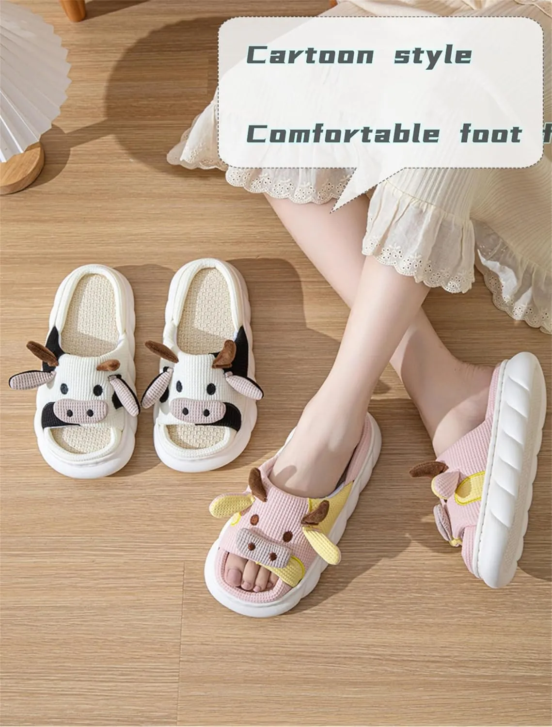 YILANLAN Women slippers Animal slippers Cartoon pig slippers Linen slippers at home Cute and comfortable plush slippers cow shoes
