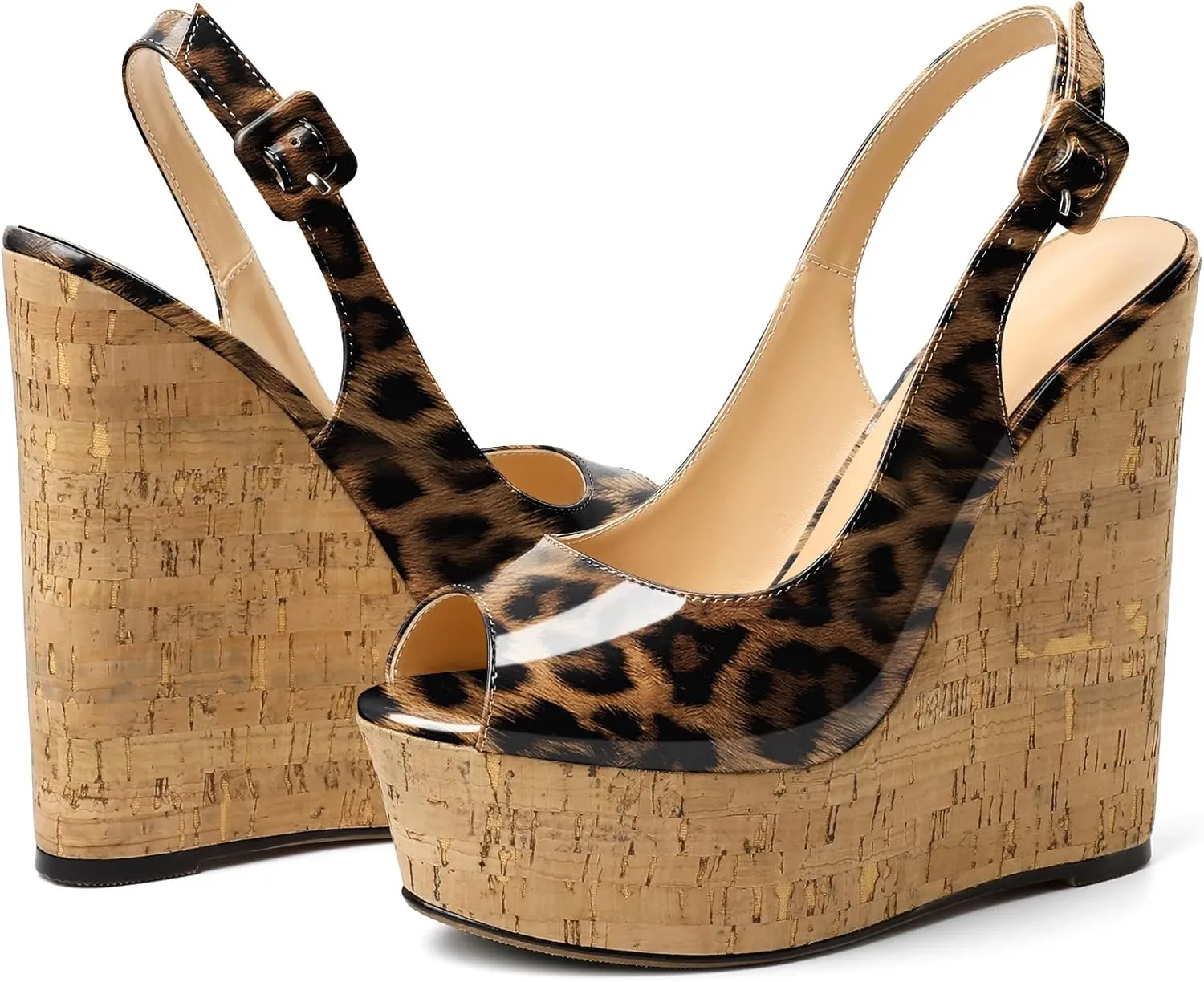 YODEKS Women's Platform Sandals Wedge Heel Peep Toe High Heeled Pumps Platform Wooden Heel Summer Wedge Heels Shoes