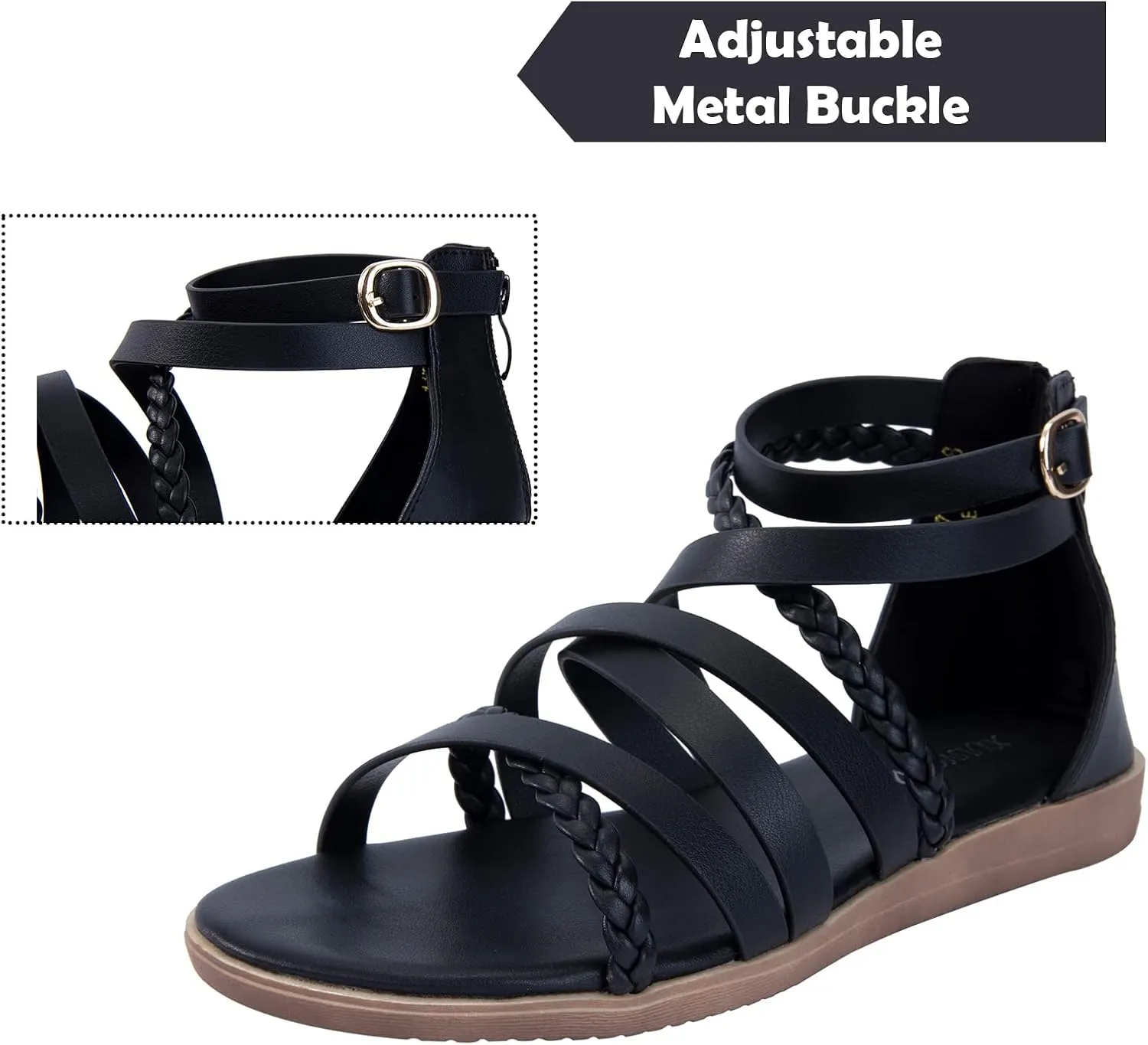 youngshow Women's Sandals Elastic Strappy String Thong Ankle Strap Flip Flops Summer Beach Gladiator Shoes Black
