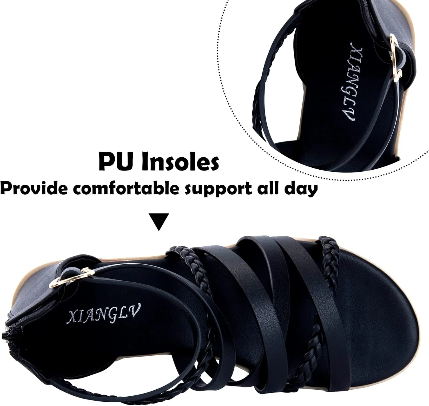 youngshow Women's Sandals Elastic Strappy String Thong Ankle Strap Flip Flops Summer Beach Gladiator Shoes Black