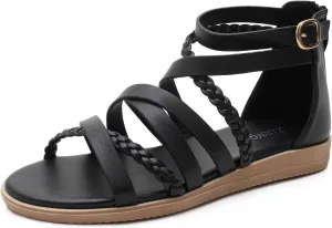 youngshow Women's Sandals Elastic Strappy String Thong Ankle Strap Flip Flops Summer Beach Gladiator Shoes Black