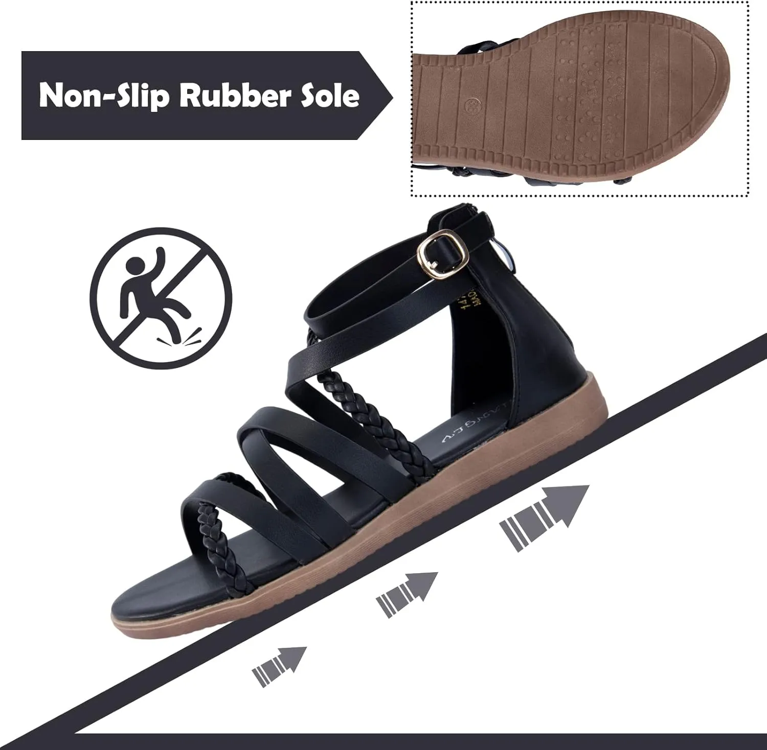youngshow Women's Sandals Elastic Strappy String Thong Ankle Strap Flip Flops Summer Beach Gladiator Shoes Black
