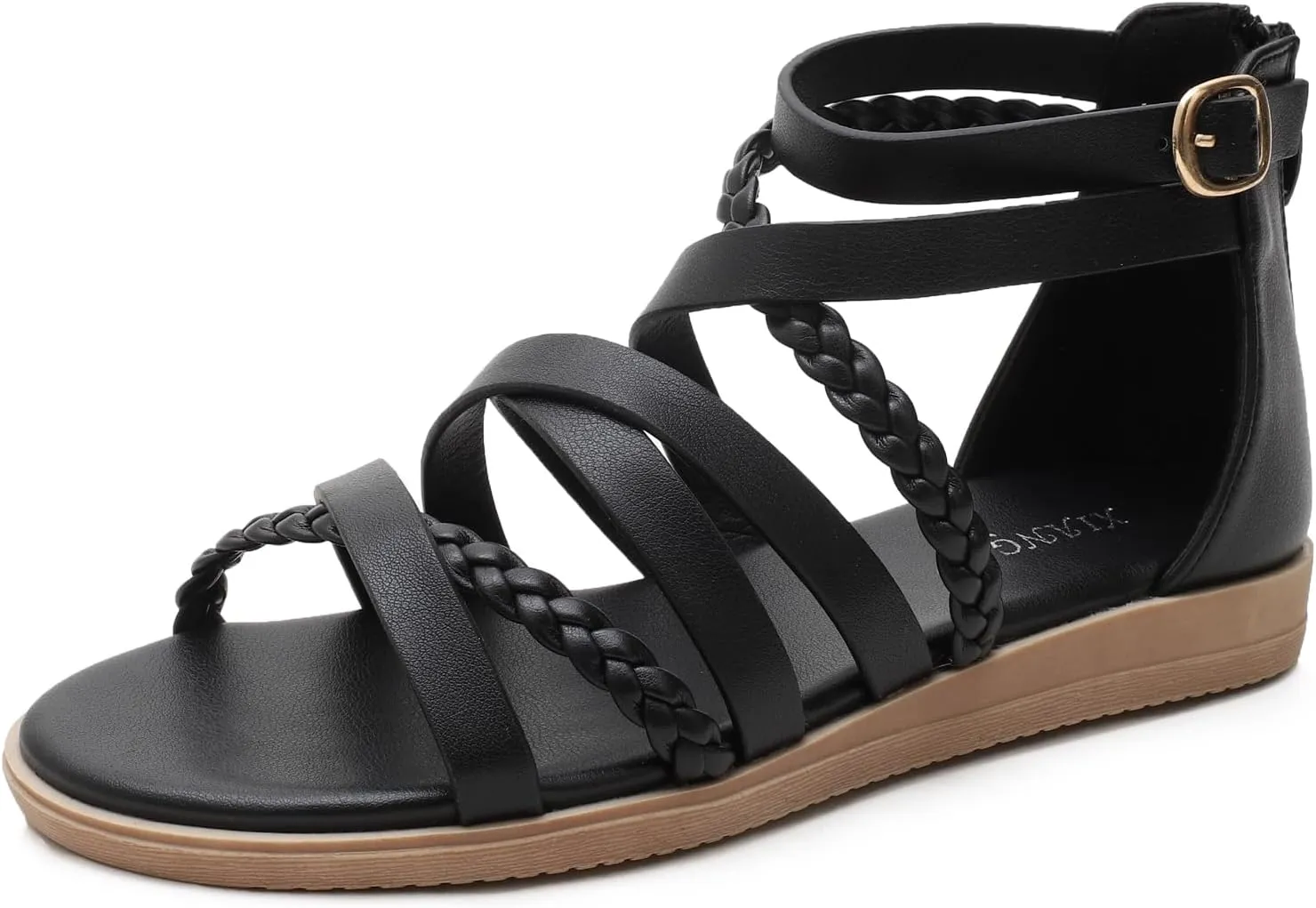 youngshow Women's Sandals Elastic Strappy String Thong Ankle Strap Flip Flops Summer Beach Gladiator Shoes Black