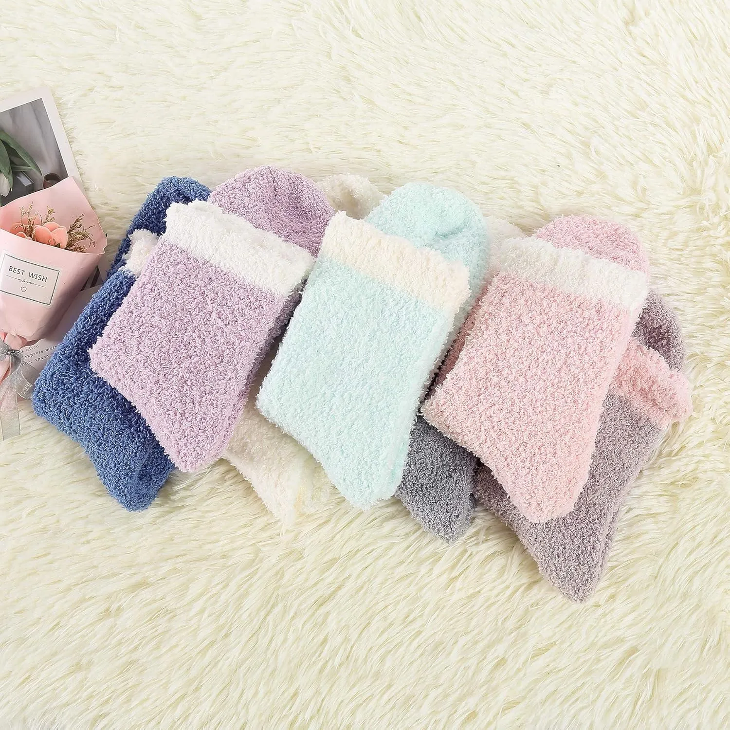 Zando Women's Fuzzy Socks Slipper Socks-Cozy Comfortable Non-Slip-for Home, Hospital, Yoga, Pilates & Cold Weather