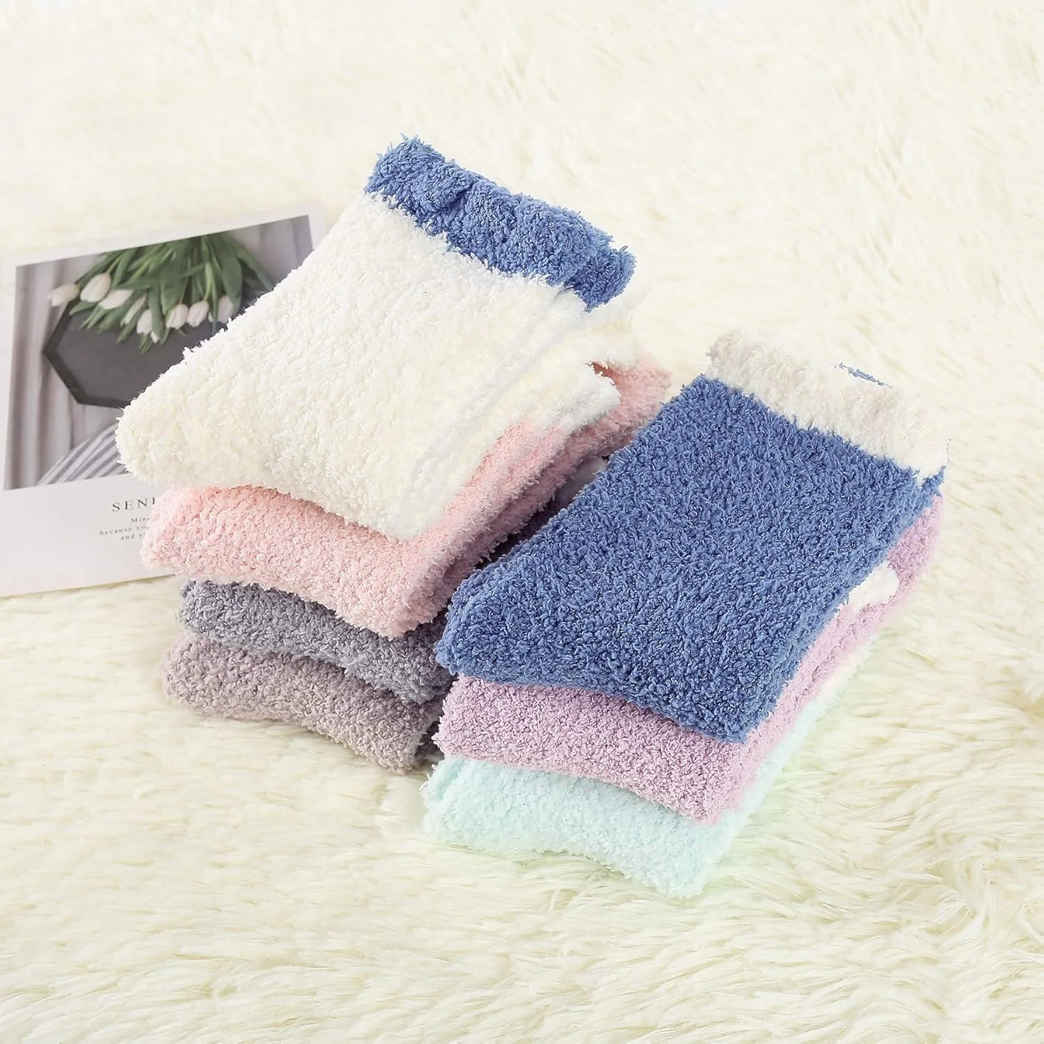 Zando Women's Fuzzy Socks Slipper Socks-Cozy Comfortable Non-Slip-for Home, Hospital, Yoga, Pilates & Cold Weather