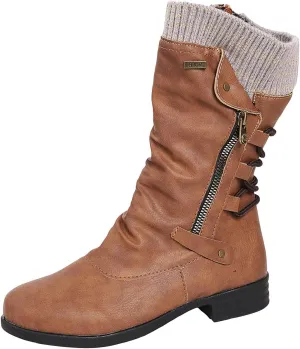 ZDLJYL Women's Knee High Comfortable Suede Slouch Flat Boots with Flat Heel and Side Zipper