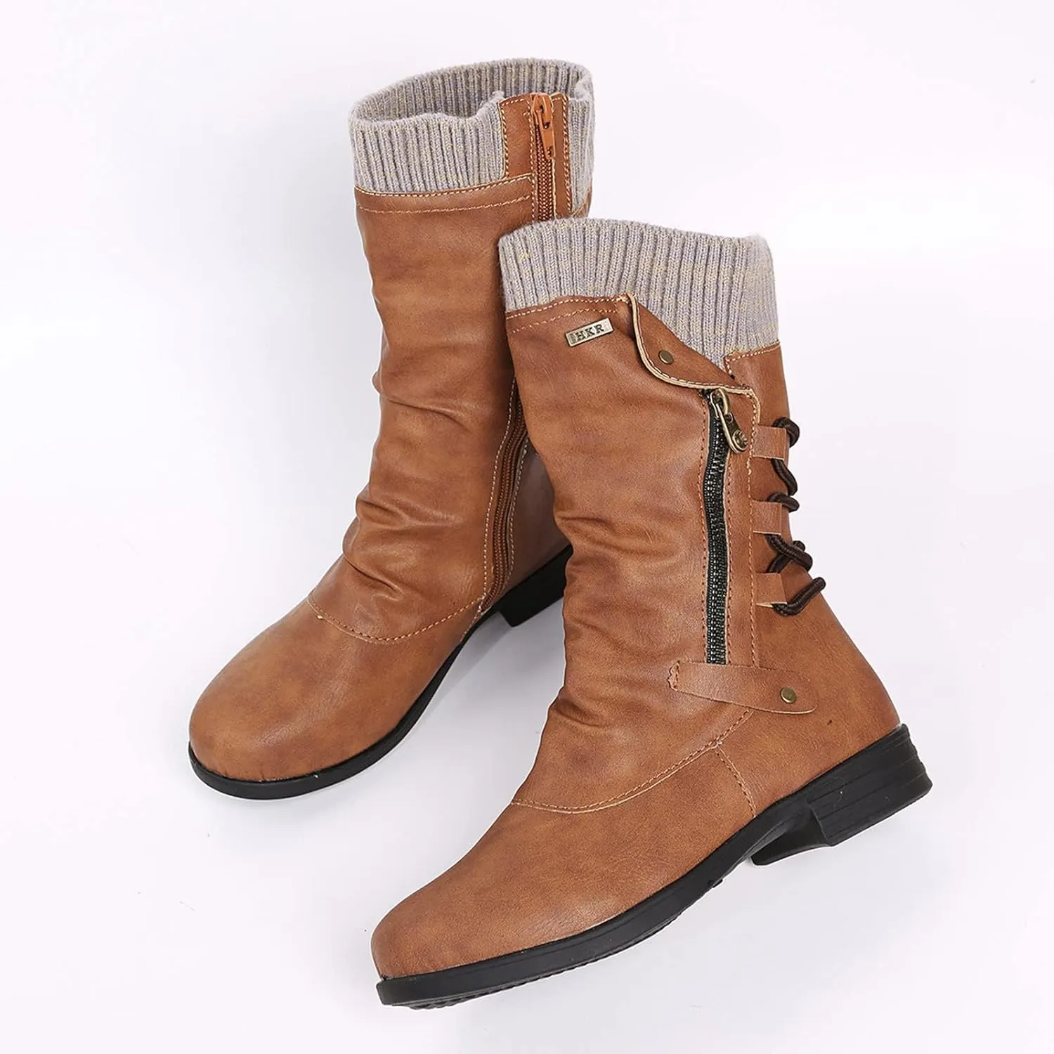 ZDLJYL Women's Knee High Comfortable Suede Slouch Flat Boots with Flat Heel and Side Zipper