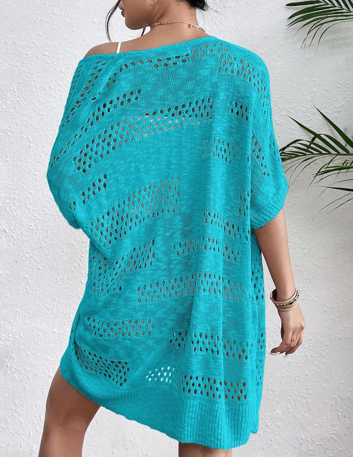 Zeagoo Lightweight Summer Crochet Cardigan for Women Short Sleeve Kimono Boho Oversized Open Front Knitted Cardigan